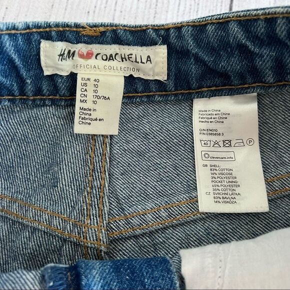 H&M x COACHELLA Women's High Waisted Floral Embroidery Denim Short US10 - Picture 3 of 7